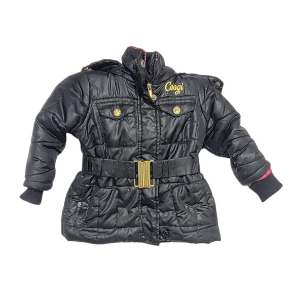 Coogi Girls Removable Hood Winter Coat Jacket Black Pink Lining Size 12 Month